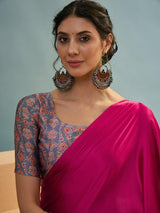 Modal Pink Ajrakh Print Saree | EZB GF02 LUX 22004