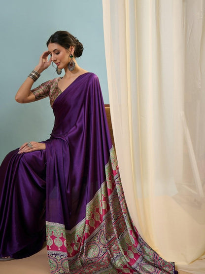 Modal purple Printed Saree | EZB GF02 LUX 22003 - EZBER