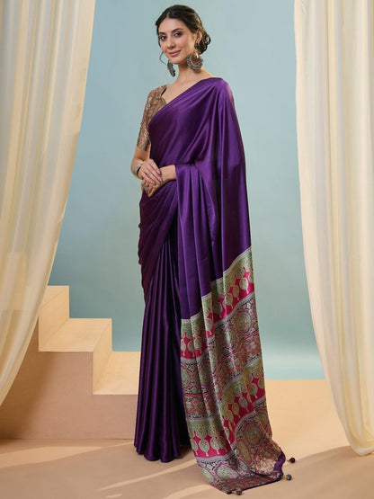 Modal purple Printed Saree | EZB GF02 LUX 22003 - EZBER