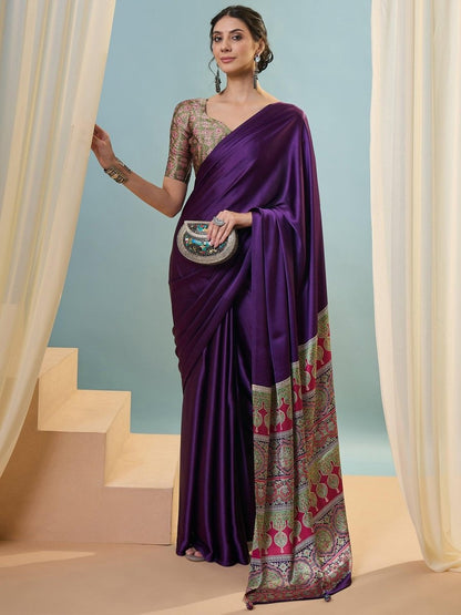 Modal purple Printed Saree | EZB GF02 LUX 22003 - EZBER