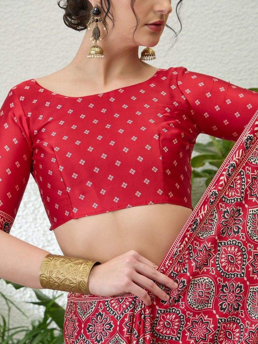 Modal Red Printed Saree | EZB GF02 LUX 16001 - EZBER