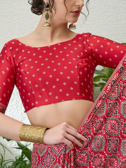 Modal Red Printed Saree | EZB GF02 LUX 16001 - EZBER