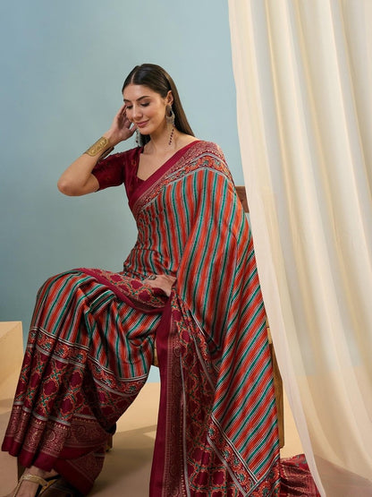 Modal Red Printed Saree | EZB GF02 LUX 24005 - EZBER