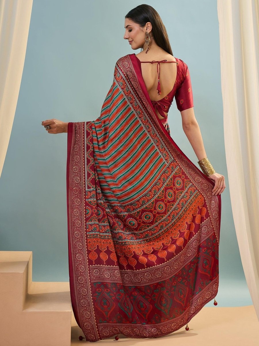 Modal Red Printed Saree | EZB GF02 LUX 24005 - EZBER