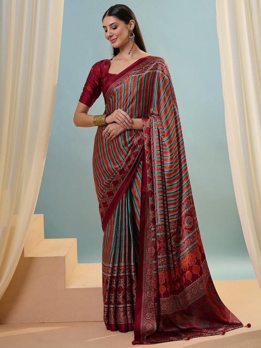 Modal Red Printed Saree | EZB GF02 LUX 24005 - EZBER