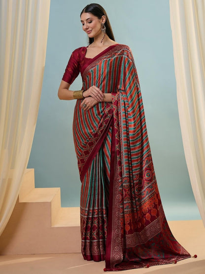 Modal Red Printed Saree | EZB GF02 LUX 24005 - EZBER