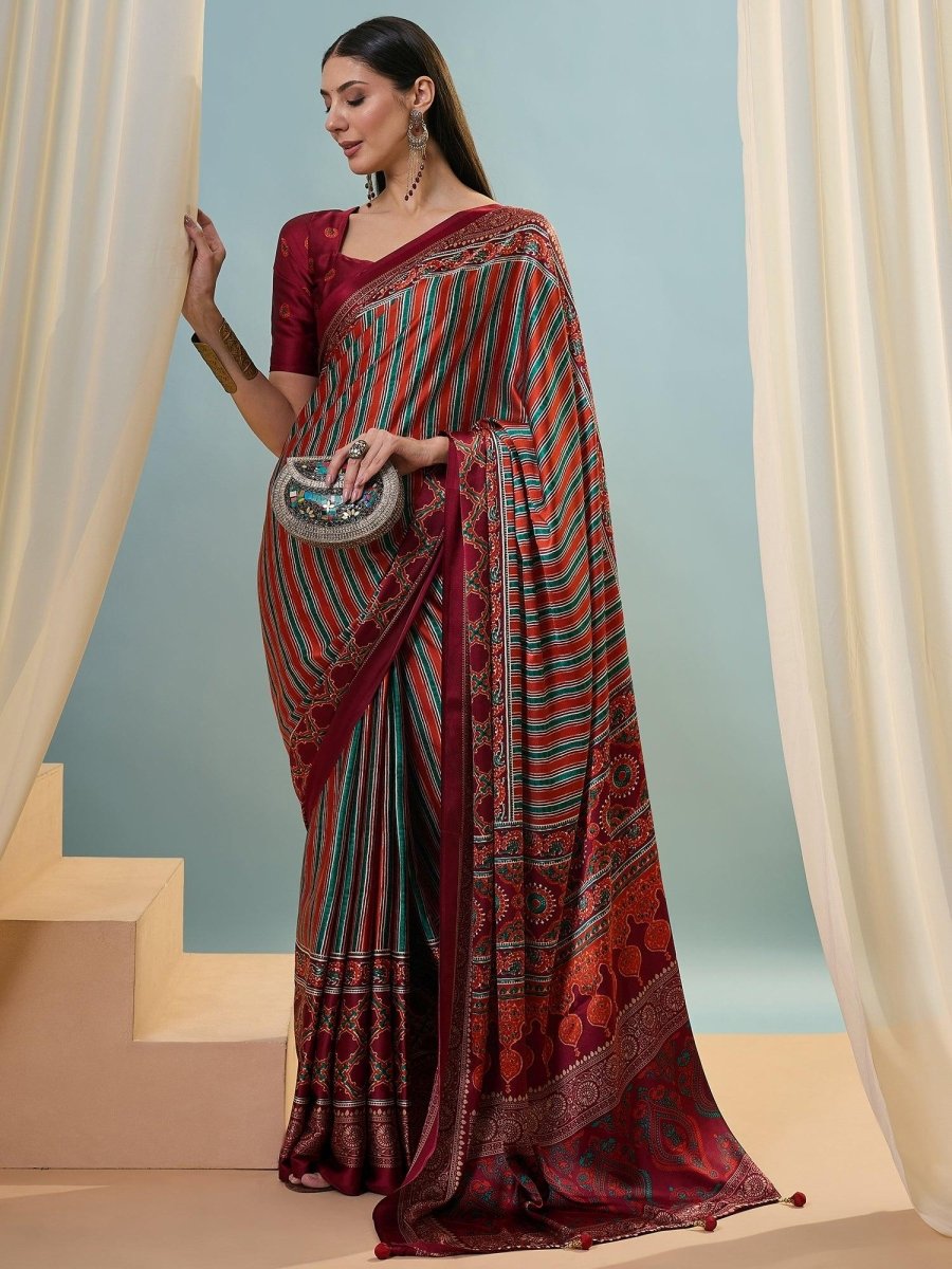 Modal Red Printed Saree | EZB GF02 LUX 24005 - EZBER