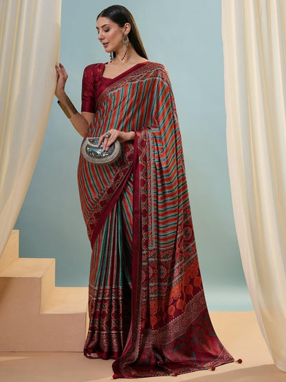 Modal Red Printed Saree | EZB GF02 LUX 24005 - EZBER