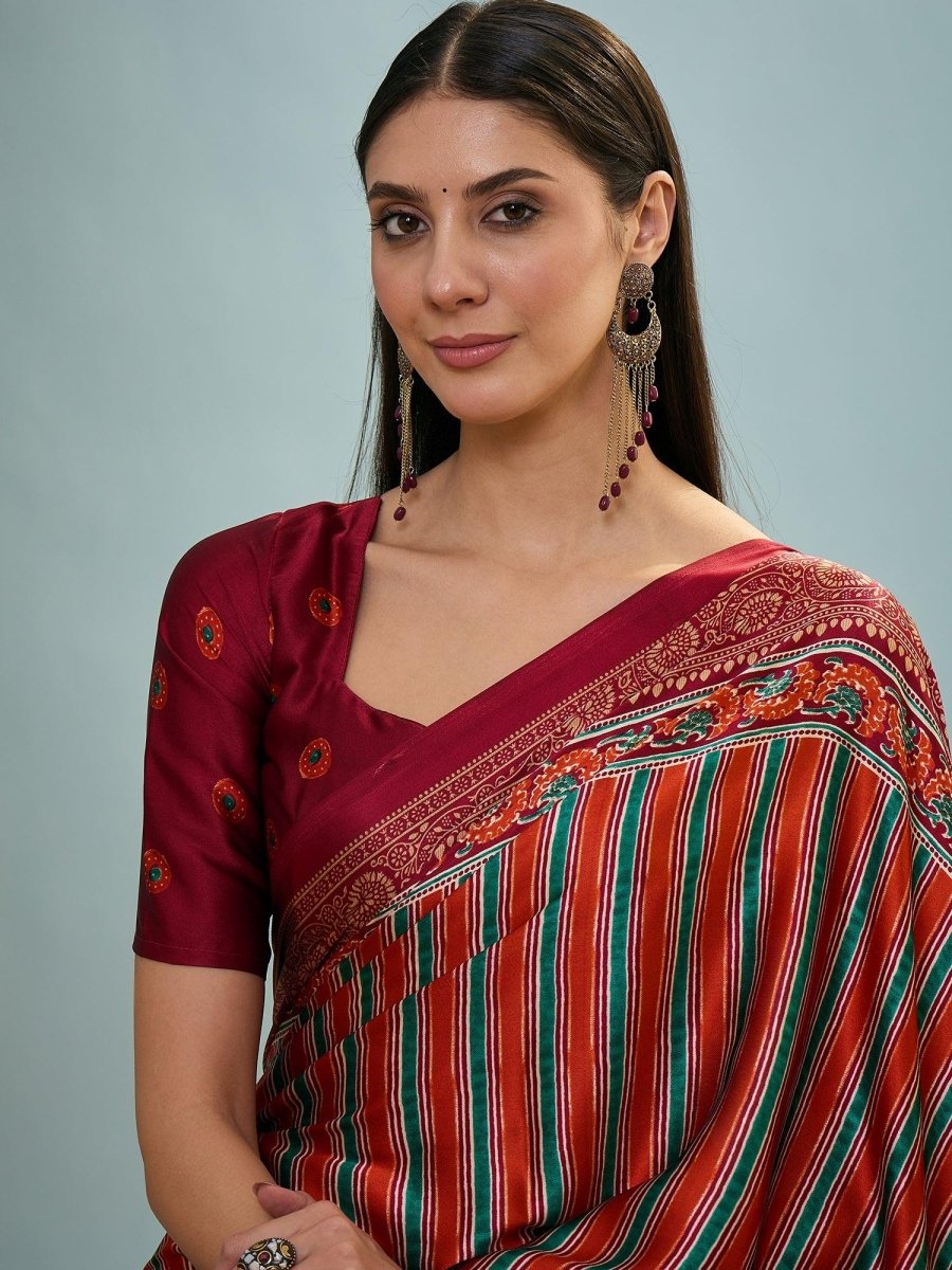 Modal Red Printed Saree | EZB GF02 LUX 24005 - EZBER