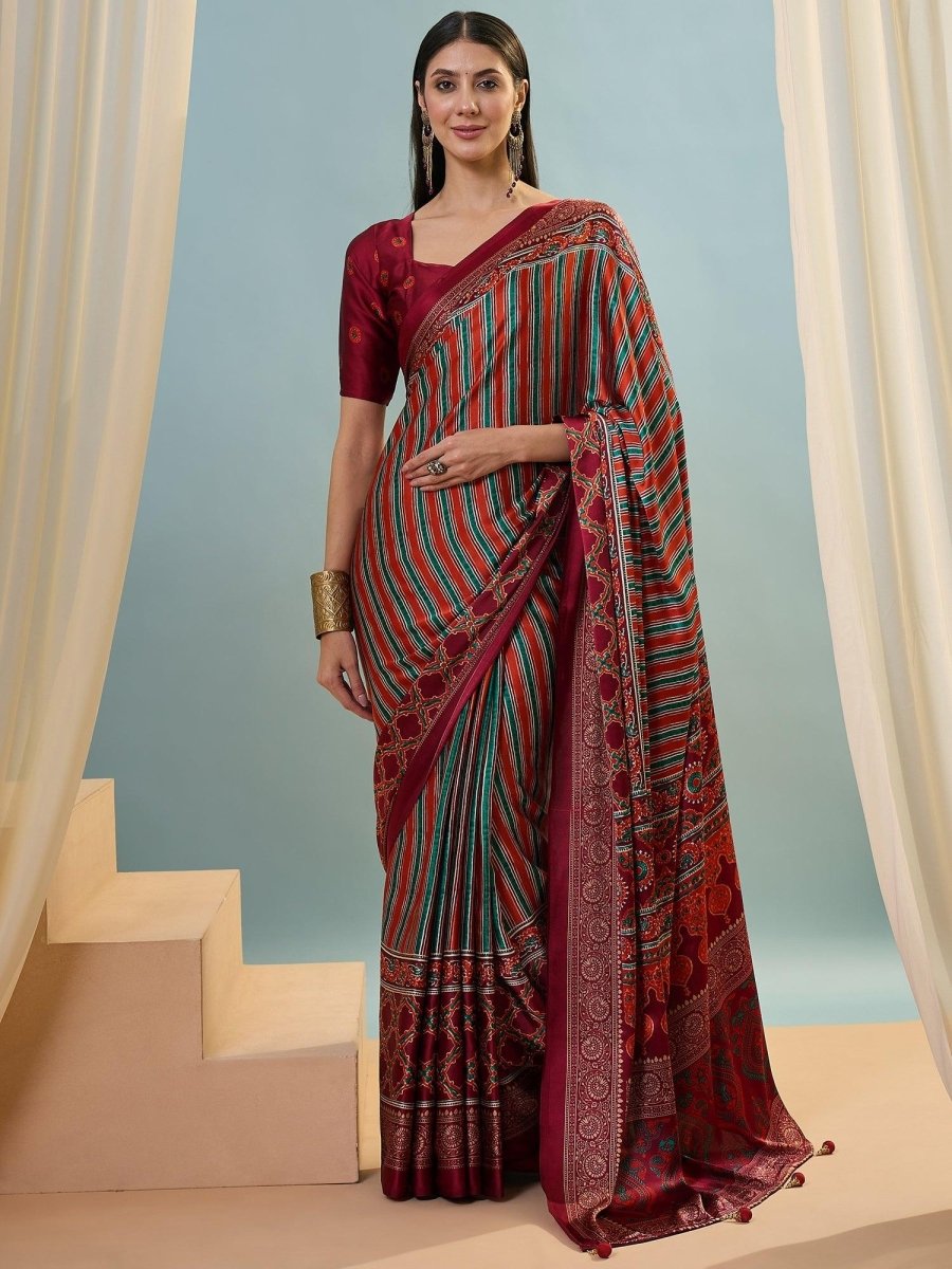 Modal Red Printed Saree | EZB GF02 LUX 24005 - EZBER