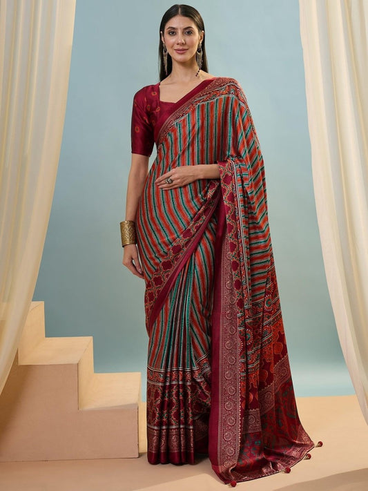 Modal Red Printed Saree | EZB GF02 LUX 24005 - EZBER