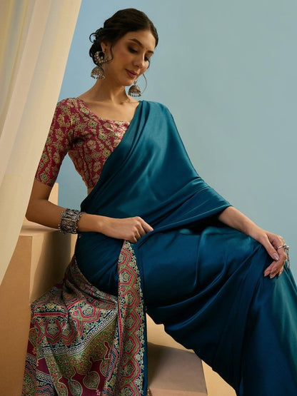 Modal Teal Printed Saree | EZB GF02 LUX 22001 - EZBER