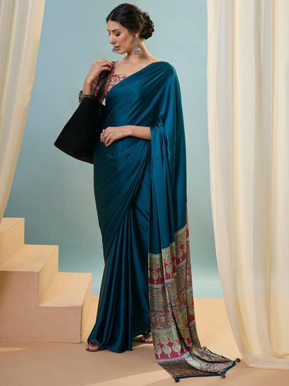 Modal Teal Printed Saree | EZB GF02 LUX 22001 - EZBER