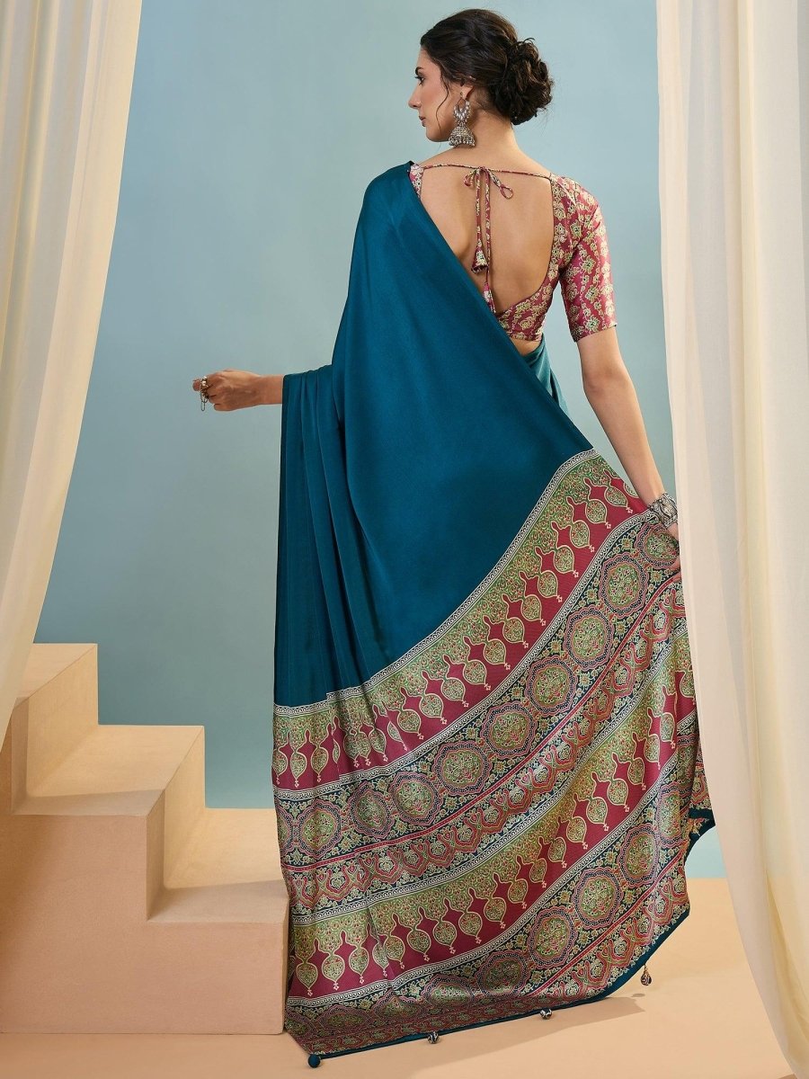 Modal Teal Printed Saree | EZB GF02 LUX 22001 - EZBER