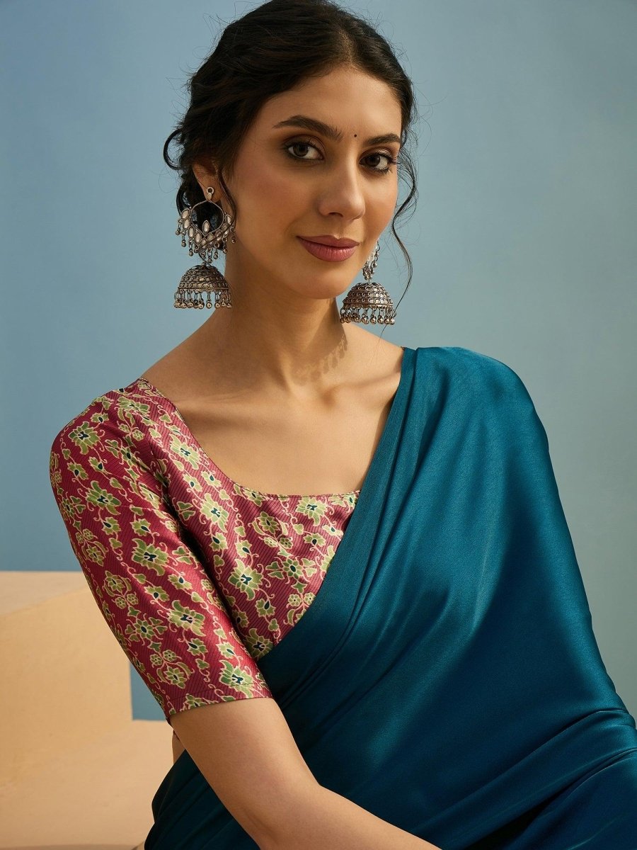 Modal Teal Printed Saree | EZB GF02 LUX 22001 - EZBER