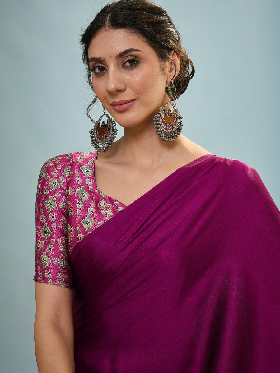 Modal Wine Printed Saree | EZB GF02 LUX 22005 - EZBER