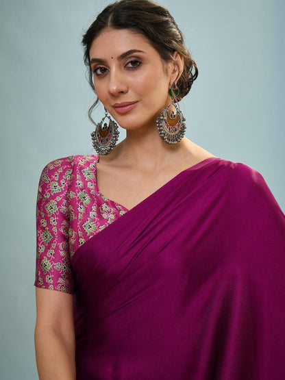 Modal Wine Printed Saree | EZB GF02 LUX 22005 - EZBER