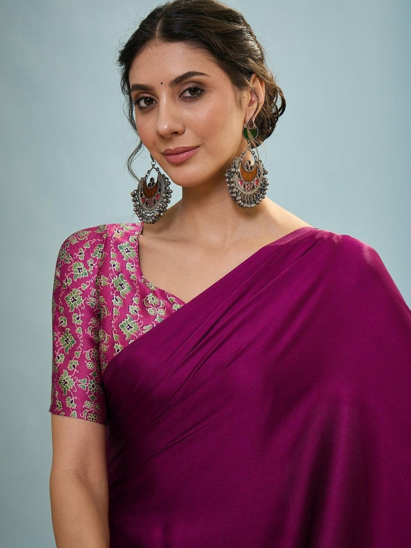 Modal Wine Printed Saree | EZB GF02 LUX 22005 - EZBER