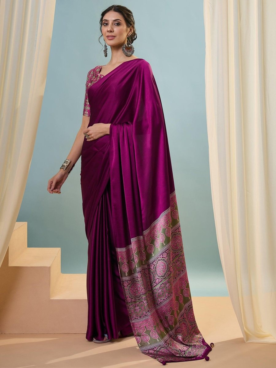 Modal Wine Printed Saree | EZB GF02 LUX 22005 - EZBER