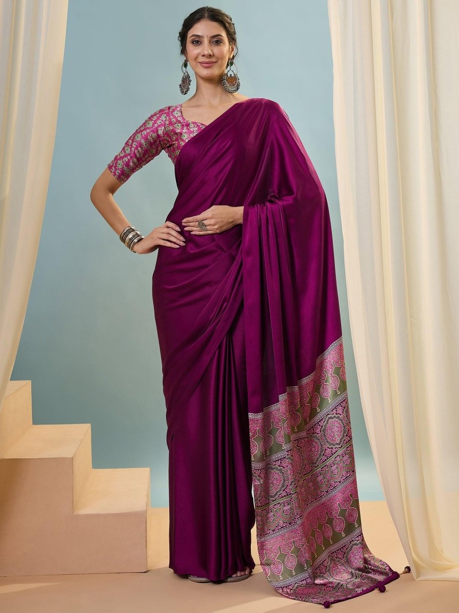 Modal Wine Printed Saree | EZB GF02 LUX 22005 - EZBER