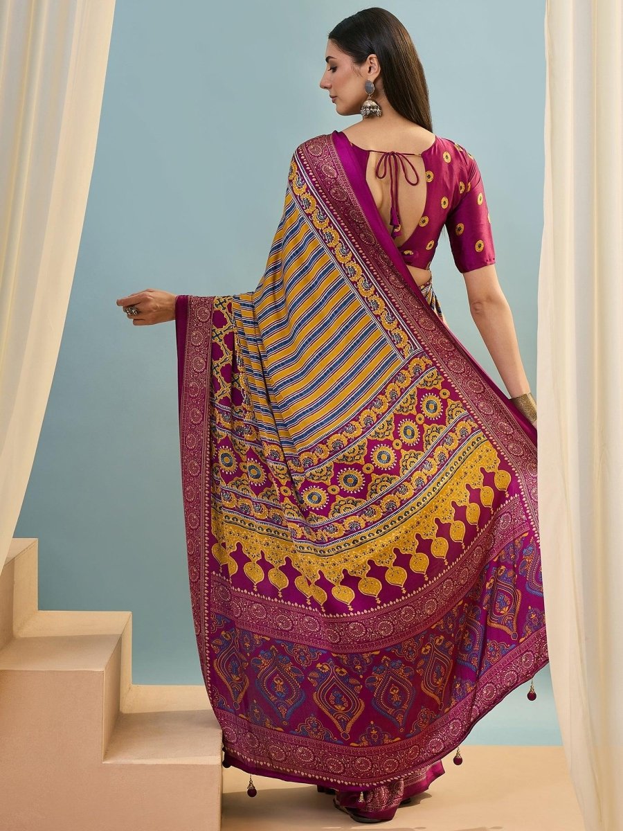 Modal Wine Printed Saree | EZB GF02 LUX 24004 - EZBER