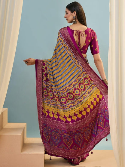 Modal Wine Printed Saree | EZB GF02 LUX 24004 - EZBER