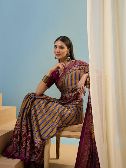 Modal Wine Printed Saree | EZB GF02 LUX 24004 - EZBER