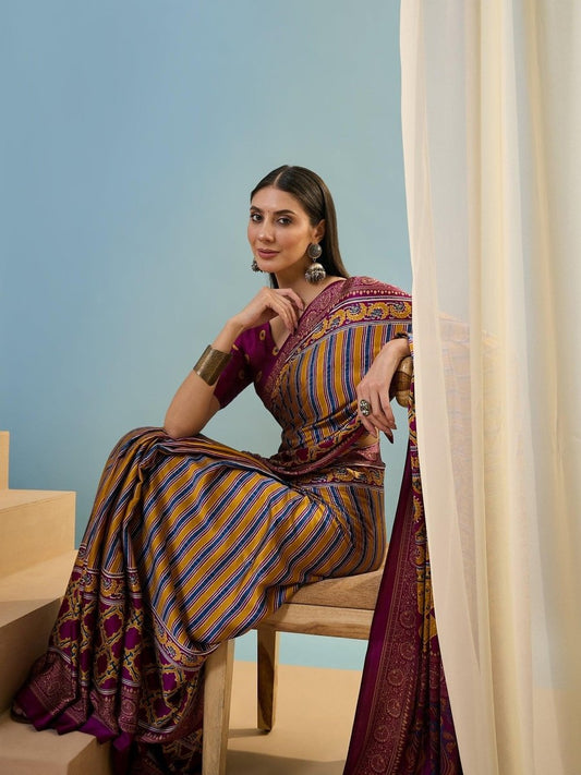 Modal Wine Printed Saree | EZB GF02 LUX 24004 - EZBER