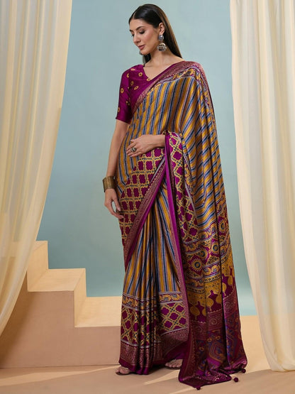 Modal Wine Printed Saree | EZB GF02 LUX 24004 - EZBER