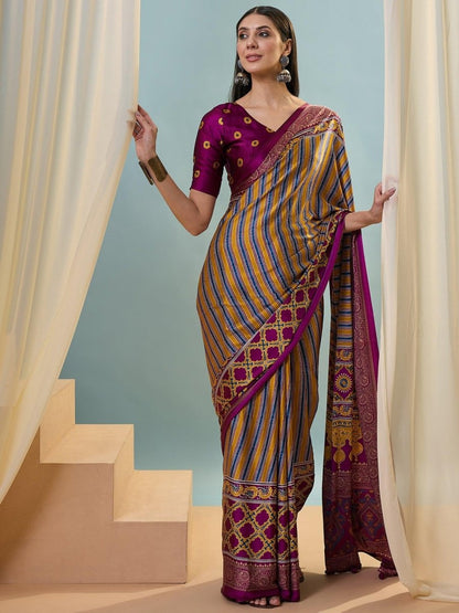 Modal Wine Printed Saree | EZB GF02 LUX 24004 - EZBER