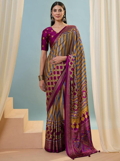 Modal Wine Printed Saree | EZB GF02 LUX 24004 - EZBER