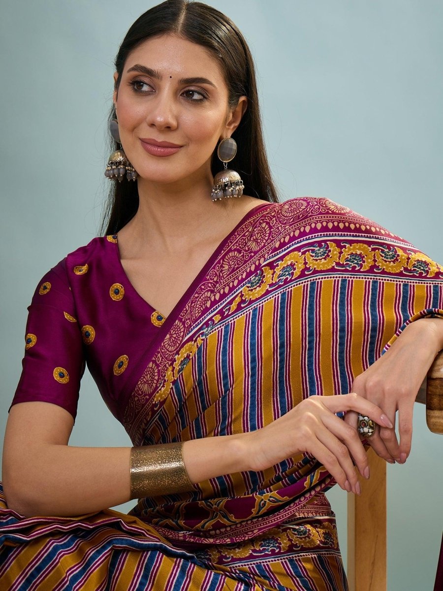 Modal Wine Printed Saree | EZB GF02 LUX 24004 - EZBER