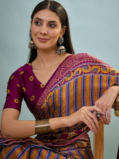 Modal Wine Printed Saree | EZB GF02 LUX 24004 - EZBER