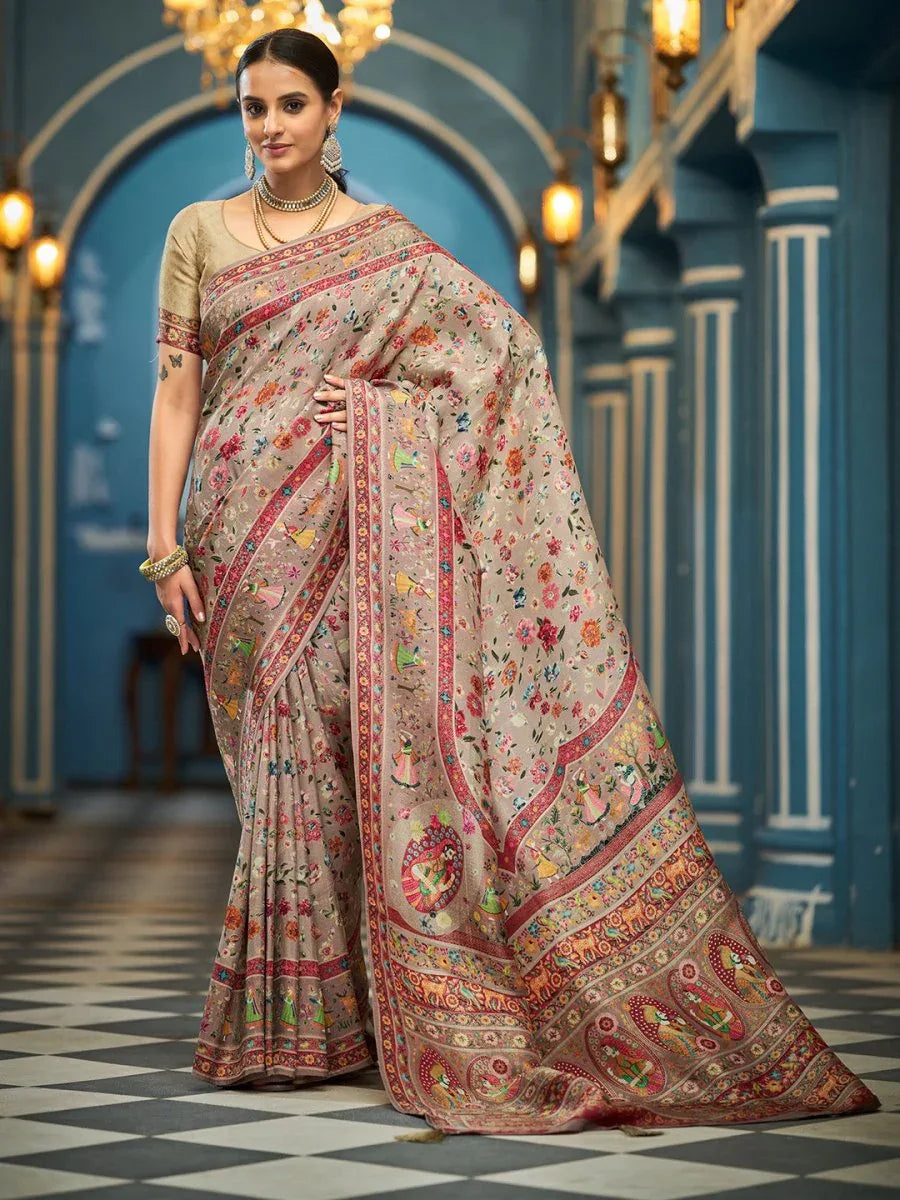 Multi Pashmina Soft Silk Festive Wear Saree With Blouse Piece - EZBER