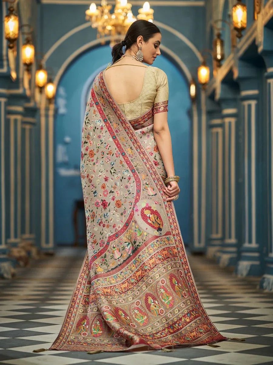 Multi Pashmina Soft Silk Festive Wear Saree With Blouse Piece - EZBER