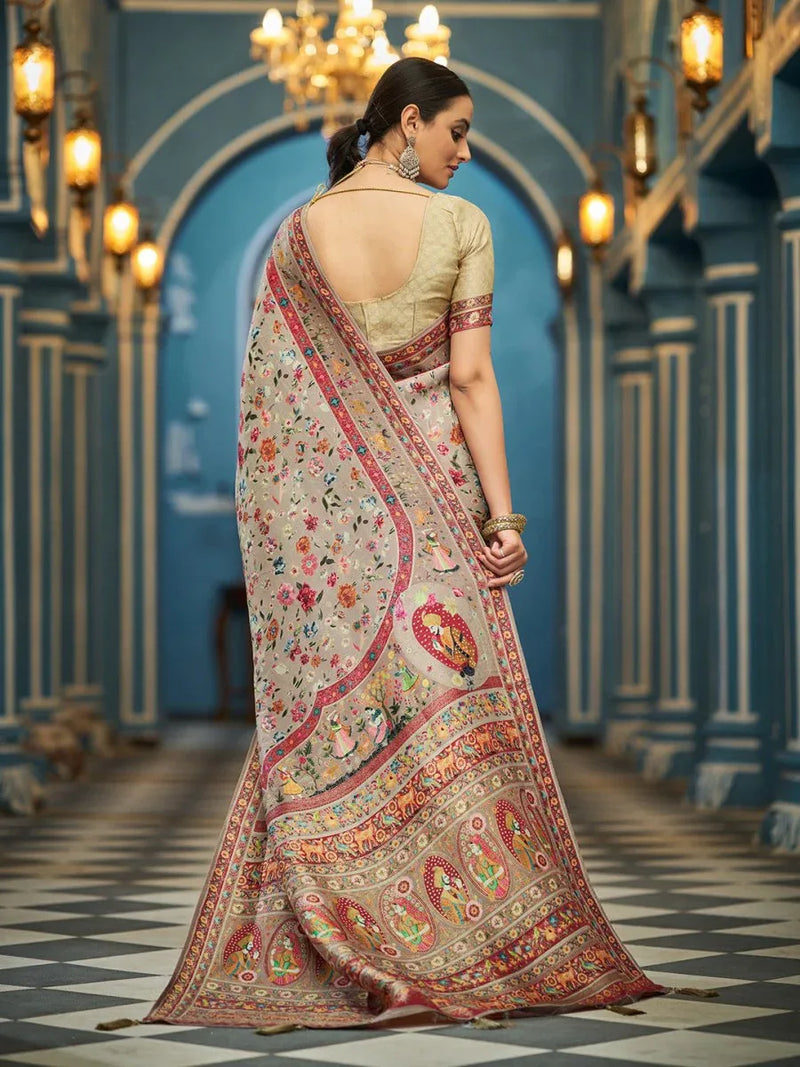 Multi Pashmina Soft Silk Festive Wear Saree With Blouse Piece - EZBER