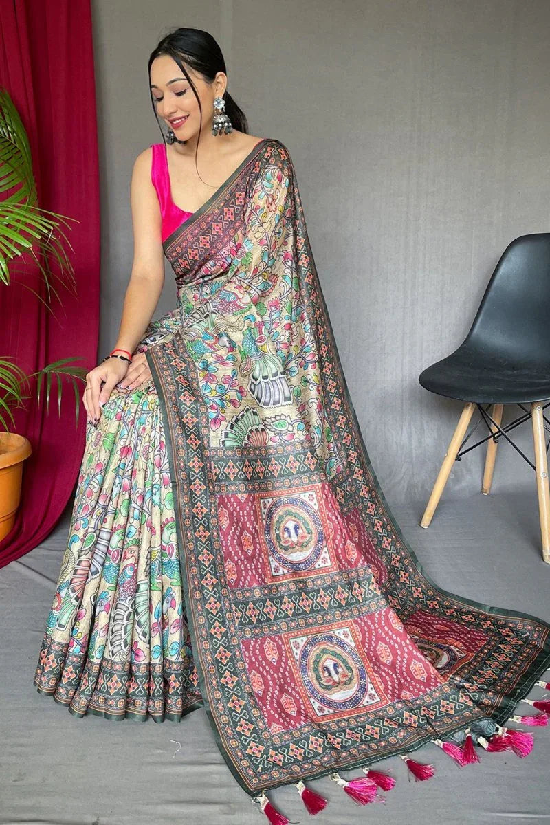 Multicolor Kalamkari Saree - EZBER