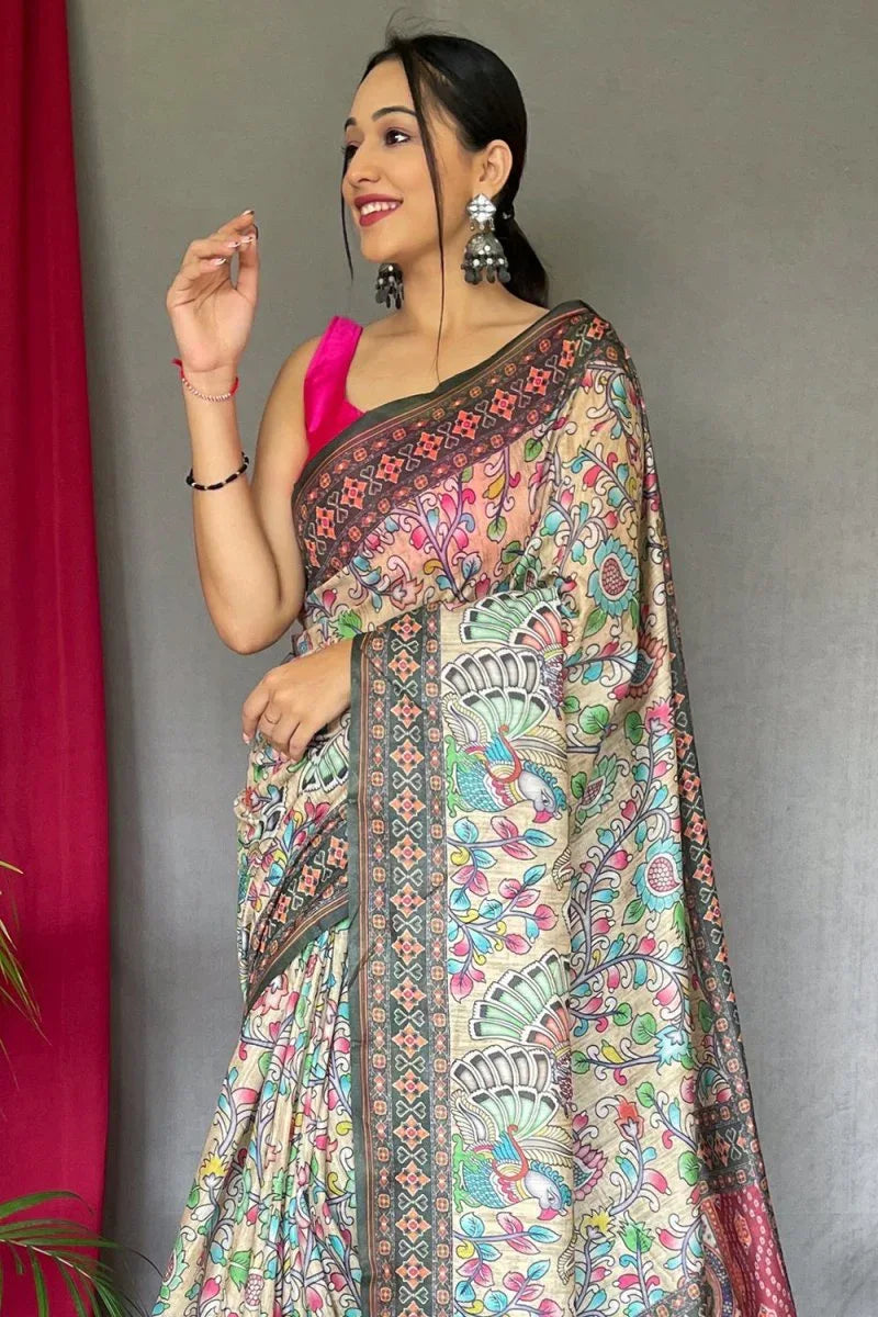 Multicolor Kalamkari Saree - EZBER