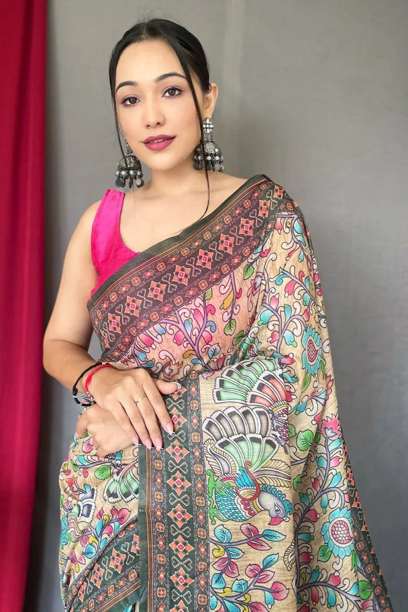 Multicolor Kalamkari Saree - EZBER