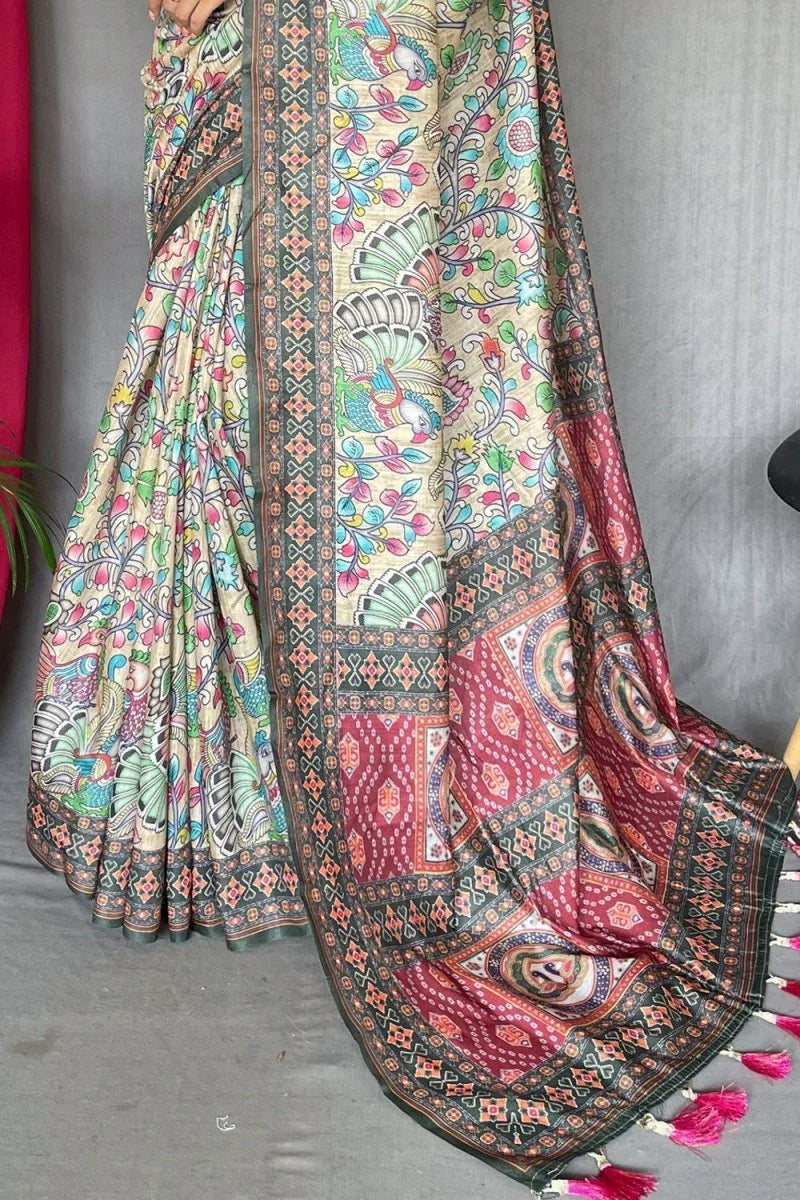 Multicolor Kalamkari Saree - EZBER