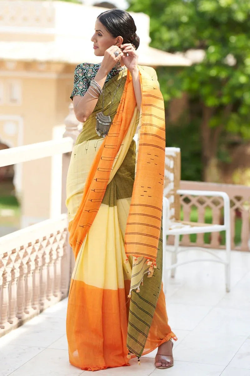 Multicolor Mulmul Cotton Saree - EZBER