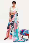 Multicolor Satin Crep Saree - EZBER