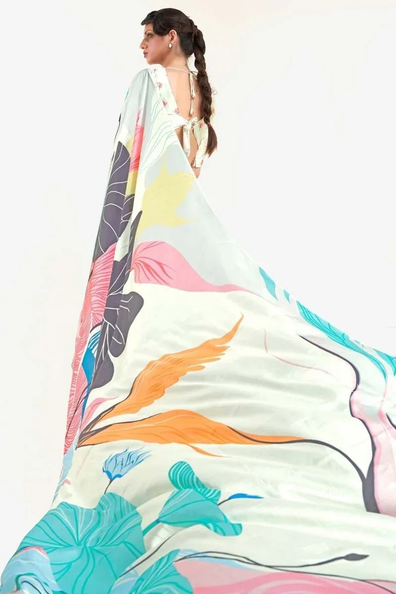 Multicolor Satin Crep Saree - EZBER