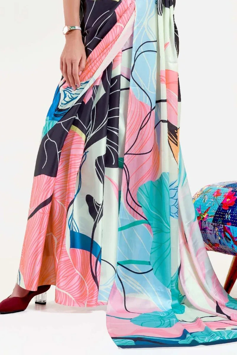 Multicolor Satin Crep Saree - EZBER