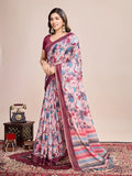 Multicolour Linen Blend Saree With Blouse Piece - EZBER