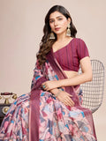 Multicolour Linen Blend Saree With Blouse Piece - EZBER
