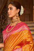 Mustard Banarasi Silk Saree With Blouse Piece - EZBER