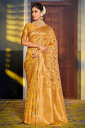 Mustard Banarasi Silk Saree With Blouse Piece - EZBER