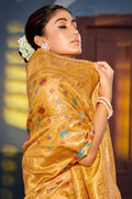 Mustard Banarasi Silk Saree With Blouse Piece - EZBER