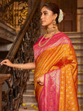 Mustard Banarasi silk Saree With Blouse Piece - EZBER